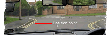Decision point approaching a give way junction