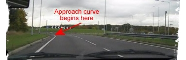 Identifying the point where the kerb curves into the roundabout